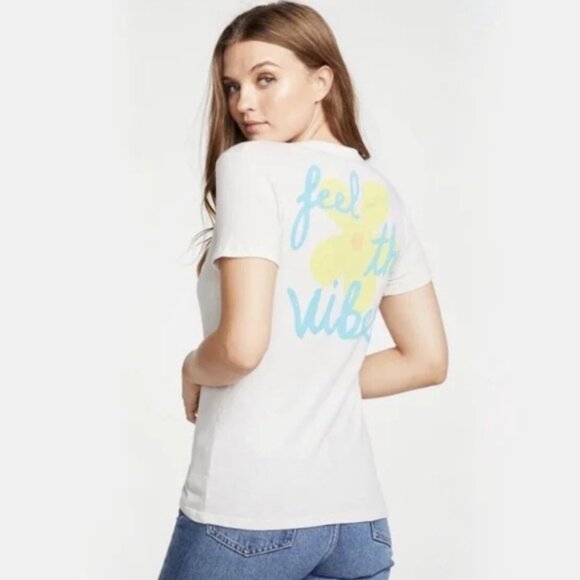 Chaser LA Boho Feel the Vibes Pastel Floral Distressed Cotton Graphic Tee XS NWT - Picture 4 of 10